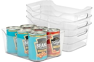 Amtido Clear Plastic Organiser Storage Medium, 4 Pack (24.5 x 10.5 x 17.2 cm) – Durable BPA-Free PET Fridge Organisers with Handles - Nestable Tray Storage for Kitchen, Fridge, Pantry, Bathroom