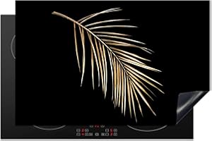 KitchenYeah© Protection Plaque Induction 80x52 cm Protege Deco Cuisine Cache Protège De Cuisson Accessoire Plantes - Or - Noir - Feuilles - Luxe