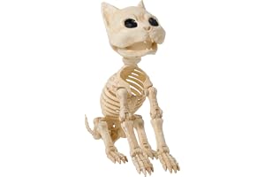 JOYIN Kattskelett halloweendekorationer 20 cm djurskelett i plast med rörliga möjliga leder läskiga för utomhus inomhus gård