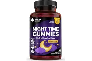 NEW LEAF PRODUCTS Chewable Night Time Sleep Gummies - Enriched with Vitamin B6 and Magnesium - Sugar Free - High Strength for Adults - No Artificial Colours or Flavours - Vegan, Made with Real Fruit Juice