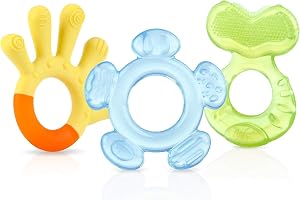 Nuby 3-Step Teething Set - Set of 3 Baby Teethers | Textured Surfaces | Refrigerator Safe | BPA Free