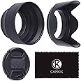 Set of 2 Camera Lens Hoods and 1 Lens Cap - Rubber (Collapsible) + Tulip Flower - Sun Shade/Shield - Reduces Lens Flare and Glare - Blocks Excess Sunlight for Enhanced Photography and Video Footage