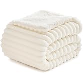 BEDELITE Sherpa Blanket Bed 90 cm Winter, Cream White, 150 x 200 cm | Reversible Decorative Stripe Blanket, Soft and Warm, An