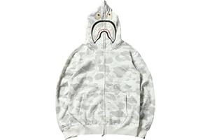 OverstepA Uomo Bape Shark Felpe con Cappuccio Stampa 3D Bape Hoodie con Cerniera Camouflage Giacca Autunno Inverno Casual Zipper Camouflage Contrast Stitching Hip Hop Top,Unisex Felpa con Cappuccio