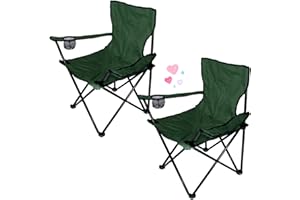 LANTUS Lot de 2 Chaises de Camping Pliantes Portables 2 Places avec Porte-Gobelets et 2 Sacs de Transport –Vert armée-2PC