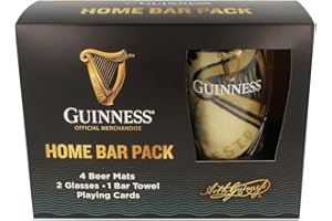 Pack officiel Guinness Home Bar avec tapis, verres, serviette et cartes