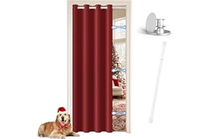JCyh Tenda Porta Esterna con Bastone, Tenda per Porta con Chiusura Magnetica per Proteggere la Privacy, 1 Pezzo 132x200cm Tenda Termica per Porta, Rosso Natale