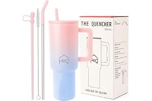 House of Quirk 1200ML Stainless Steel Tumbler with Handle & Lid, 2 Straws – Large Travel Mug Water Cup for Gym, Office & Outd