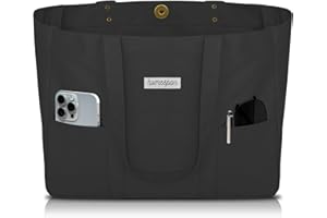 HOMESPON Canvas Tote Bag Damen Handtasche Groß Shopper Taschen Umhängetasche mit Laptop Fach (Schwarz)