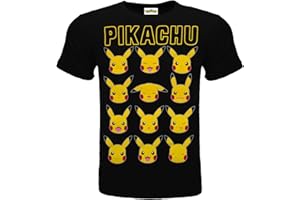 Fashion UK Camiseta Pikachu Smorfie. Oficial. Unisex. Negra. Tallas para niños y niñas.