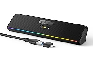 BUSP-HYY Computer-Lautsprecher für Desktop-Laptop-Tablet, kabelgebunden, USB-Mini-Soundbar-Lautsprecher mit Stereo-Sound, vibrierenden Membranen, fließende LED, Plug-and-Play-PC-Lautsprecher,