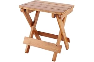 JULYKAI Outdoor Solid Teak Wood Tray Table, Foldable Solid Wood Kids Square Stool Portable Household Furniture Folding Side Table Perfect for the Beach, Camping, Picnics, Cookout