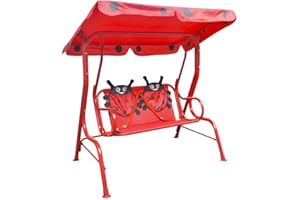 vidaXL Kids Swing Seat with Canopy - Red Garden Outdoor Hammock Chair, Steel Frame, 115x75x110 cm - Relaxation and Fun for Patio/Deck