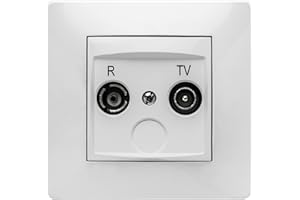 FAMATEL – Toma R-TV | Enchufe de empotrar | Serie Habitat 15 | Fácil instalación | Alta estanqueidad del producto | Libre de hálogenos | Blanco