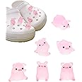 tikono 3D Glow in the dark Pink piggy shoes charms for sandals girls boy woman, 6PCS Magic Cute piglet decoration for clog party favor