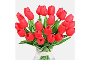 Veryhome Artificial Tulips Flores de látex para Las Bodas, decoración del hogar, Paquete de 20, Rojo