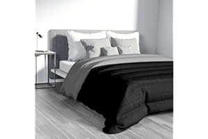 LARA MORADA Trapunta Piumone Invernale Tinta Unita Jacquard Double-Face 100% Made in Italy in Morbida Microfibra Nero/Grigio Singolo 1p