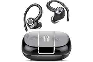 Csasan Ecouteur Bluetooth 5.3 sans Fil Sport, 48H Hi-FI Stéréo, Oreillette avec CVC8.0 Micro, Contrôle Tactile/Dual Écran LED/IP7 Étanche, pour Footing Gym