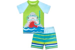 Naiyafly Baby Kleinkind Jungen Badeanzug Set 2 Teilig UPF 50+ Baby Badeanzug für Jungen Rash Guards Kurzärmelig Badeanzug für 6-12 2T 3T 4T 5T