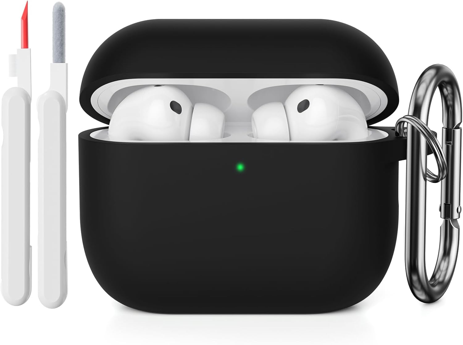 KOKOKA Funda de Silicona Compatible con AirPods Pro 3.ª Generación con Kit de Limpiador, Anti-rasguños, Anti-Polvo, Funda Case Silicona para AirPods Pro 3 con Mosquetón, LED Frontal Visible, Negro
