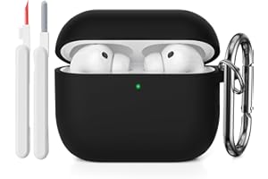 KOKOKA Custodia Case Compatibile con AirPods Pro 3 2025 con Kit di Pulizia, Case Cover Protettiva in Morbido Silicone per AirPods Pro 3ª Generazione con Moschettone, LED Anteriore Visibile, Nero