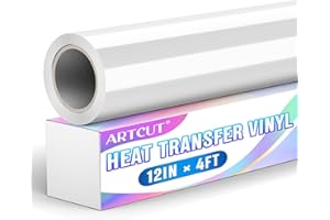 Artcut Heat Transfer Vinyl - 12" x 4ft White HTV, Permanent, Iron On, Vinyl Roll for Fabric, Clothing, T-Shirts, Hats, Bags, Crafts