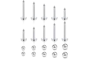 Longita 16G 6-10MM Piercing Labbro Acciaio inossidabile & Acrylique Palline di ricambio Helix Trago Stud Orecchio Piercing Labret Helix Piercing Trago per Donna