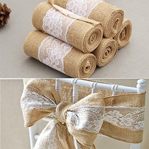 SILKTALK 10 Pack 6" x 94" Hessian Natural Burlap Lace Chair Ties Vintage Rustic Chair Sash Wedding Party