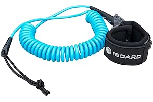 iBOARD Paddle Board Leash,Single Turn Surf Leash for Longboard,Paddleboard,Surfboard 5.5mm Replacement | Coiled Rope 10 Foot | Black and Blue