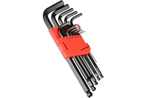 DAKCOS 13-częściowy zestaw kluczy imbusowych z głowicą kulistą - Zestaw kluczy imbusowych z łukiem HX z CR-V - Metryczny Czarny - 1, 27 do 10 mm - Z plastikowym klipsem