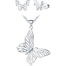 MICMIF 925 Silber Schmuckset Damen – Schmetterling Halskette & Ohrstecker Mit Zirkon