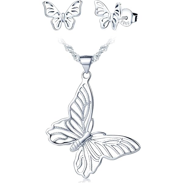 Kim Johanson Schmetterling Schmuckset – Halskette & Ohrringe Aus Edelstahl, Silberfarben