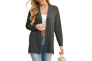 PrinStory Womens Lightweight Cardigan Long Sleeve Open Front Cardigans V Neck Lightweight Outerwear with Pocket