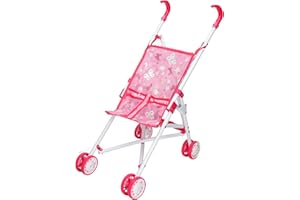 ATOZ My Baby Doll's Buggy, Pink Butterfly Pattern Stroller with White Frame, Foldable Design