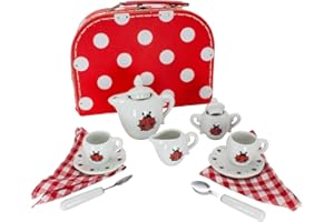 GICO Zabawka walizka do zabawy biedronka z zestawem do herbaty dla dzieci, naczynia porcelanowe 14-częściowy - 36362