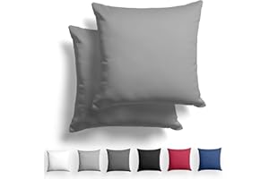 Alreya 2er-Set Mako Satin Kissenbezug 80 x 80 cm - 100% Baumwolle mit YKK Reißverschluss, Superweicher Kopfkissenbezug 80x80, Kissenhülle, Oeko-TEX® Standard Zertifiziert, Grau, nur Kissenbezug