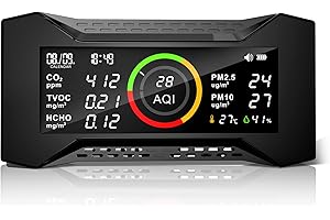 Therm La Mode Miernik jakości powietrza, CO2, z TVOC PM2.5 PM10 AQI HCHO Temp. wilgotność AQI, monitor jakości powietrza i jakości powietrza z czujnikiem NDIR, monitor dwutlenku węgla