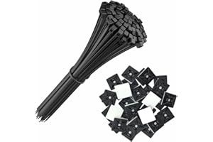 intervisio 100 pz Fascette Plastica per Cablaggio 200 mm x 2,5 mm, Nere + 50 pz 19 mm Supporto Autoadesivo Nero 19mm, Nylon Stringicavo 200mm Cavi Fermacavo