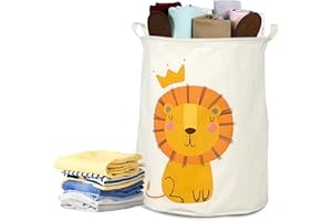 HOMURY Panier à linge pliable pour chambre d'enfant, en lin, motif lion, imperméable, panier de rangement pour jouets, vêtements, maison