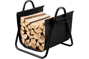 AMAGABELI GARDEN HOME Amagabeli Porte-bois de chauffage noir avec porte-bois de chauffage en toile Porte-bouteille d'intérieur Panier empileur de bûches en métal Accessoires pour grands poêles