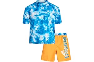 OFIMAN Boys Swim Set for Kids Swim Trunks Shorts Sun Protection Swimsuit Swimwear Short Sleeve Swimming Costume