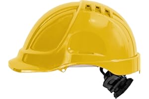 IRUDEK PROTECTION Irudek STILO 600V Amarillo – Casco de Seguridad ventilado en ABS con protección Lateral, Aislamiento eléctrico 1000 V c.a. / 1500 V c.c., arnés 6 Puntos, EN 397 / EN 50365, Talla 52–66 cm