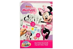 DISNEY STORE Disney Junior Minnie Mouse - Książeczka do Malowania Wodą z Pędzelkiem - 24 Magiczne Obrazki - Dla Dzieci od 3 Lat (MM24355)