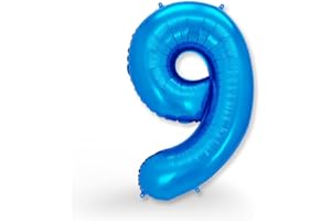FUNXGO Folien-Ballon 9, Helium-Ballon, Luftballon-Zahl, nachfüllbare Riesen-Ballonzahl, Party-Deko zum 9. Geburtstag, Jubiläum, Hochzeit, blau