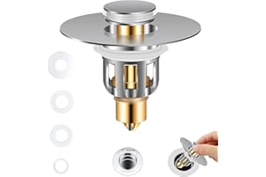 Tappo Scarico Lavandino Bagno Universale Pop Up per Foro 31-50mm Cadrim Tappo Filtro Lavabo Scarico Bagno Tappo Anti Clogging in Acciaio Inossidabile e Ottone con 4 Anelli di Gomma Cucina Bidet Vasca