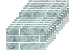 HLWDXNO1 Green Brick Tile Stickers for Bathroom Kitchen Waterproof Vinyl Stick on Tiles Backsplash Self Adhesives Wall Tile Transfers Peel and Stick Tile Decals for Living Room - 30x15cm (12 Sheets)