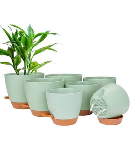 Homeuouz Pack of 6 Plastic Plant Pots, Self-Watering Plant Pots, Indoor