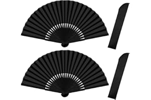 ‎QUELCC Quelcc 2 Stück Handfächer, Schwarz Faltbare Fächer, Rave Fächer, Chinesische Fächer, Faltbar Handfächer Klein für Festival, Party, DIY Dekoration, Leistung, Tanz
