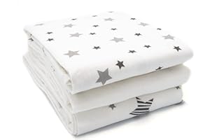 ‎CLEVERE KIDS BABY-COLLECTION Clevere Kids Molleton Cloths Pack of 3 Absorbent Molleton Underlay Baby Burp Cloths 80 x 80 cm Grey Stars Ultra Soft ÖkoTex Cotton Cloths