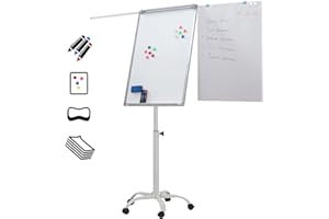 Jago® Rotafolio - 60x90cm, Marco de Aluminio, Altura Ajustable, Brazos Extensibles, Base Araña - Pizarra Magnética con Ruedas, Tablero de Notas Magnético, Pizarra Blanca con Soporte, Flipchart